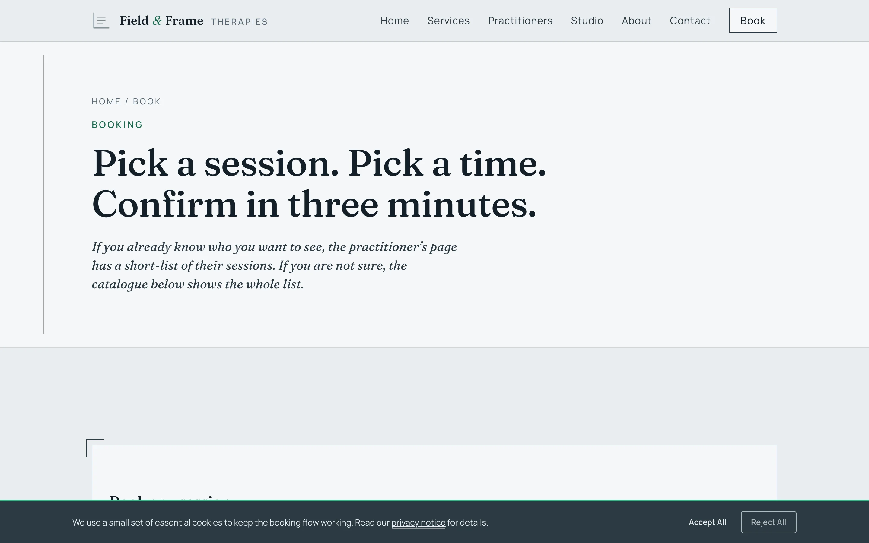 Book a session screenshot